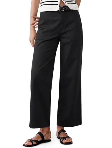 Eddoyee Womens Wide Leg Cropped Pants High Waisted Casual Pants Elastic Waist Ankle Pants Black