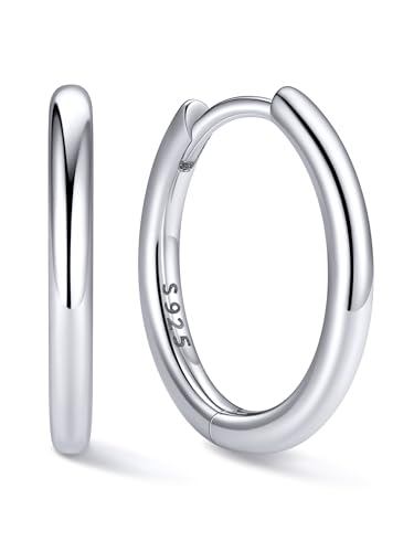 ChicSilver Plata de Ley 925 Pendientes Aros Mujer Huggie Hoop Oro Blanco 12mm Aretes Finos Planos Pequeños Regalo Cumpleaños Aniversario Madre Mama Futuro