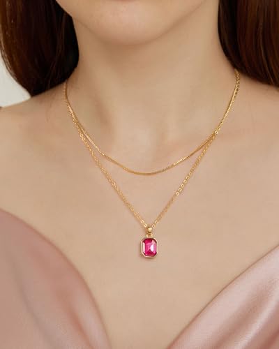 Lourny Gold Layered Crystal Necklace for Women, 18K Gold Plated Choker Emerald Green Dainty Chain Trendy Statement Necklace Jewelry for Women Gifts4