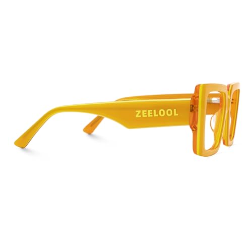 Image of Zeelool Rectangle Glasses Frame for Women Men, Acetate Eyewear Eyeglasses Frame with Non-prescription Clear Lenses & Spring Hinge ZJGA838378-01, Yellow
