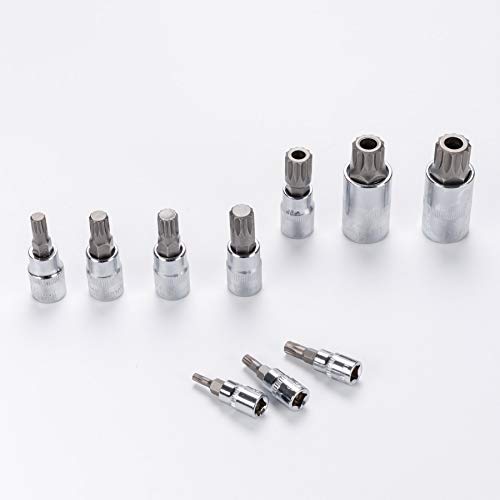 Spline Socket Bit Set 10pcs Square Triple Silver M4 - M18, Premium S2 Alloy Steel, 1/4ââ‚¬Â 3/8ââ‚¬Â 1/2ââ‚¬Â Drive