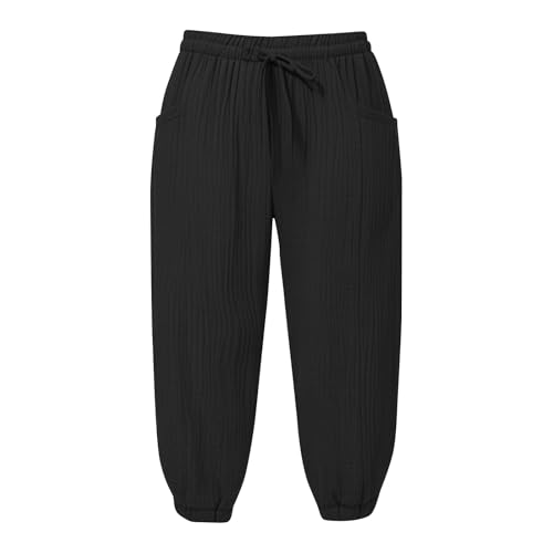 Womens Wide Leg Palazzo Capri Pants Summer Casual Linen Capris High Waist Harem Crop Trousers Beach Vacation Clothes4