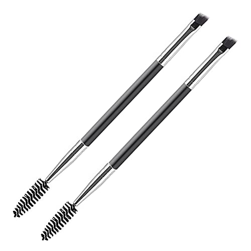 2 in 1 Eyebrow Duo Brush Set - Angled & Spoolie Mini Eyelash Brush for Eye Shadow & Eyelash Tinting
