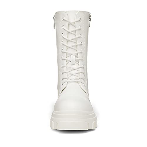 Image of DREAM PAIRS Women's Combat Boots Lace up Mid Calf Boots Low Heel Chunky Platform Lug Sole Riding Boots