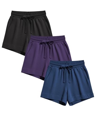 La Mejor Selección de Como Despintar Ropa , tabla con los diez mejores. 46 Sexy Basics - Paquete de 3 pantalones cortos deportivos para mujer, ropa activa, descanso, yoga, gimnasio, casual, Paquete de 3 - Negro / Azul Jaspeado / Morado Jaspeado, Small