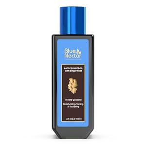 Blue Nectar Ginger Oil Anti Cellulite Body Massage Oil for Skin Tightening, Toning & Hydration | Authentic Ginger Root Massage Oil with Plant Based Vitamin B & C for Women and Men (11 Herbs, 100ml)