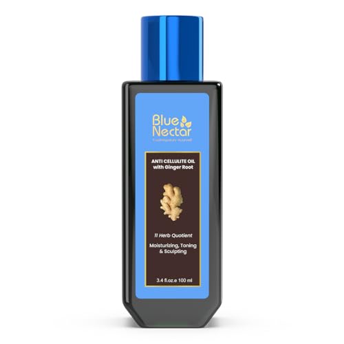 Blue Nectar Ginger Oil Anti Cellulite Body Massage Oil for Skin Tightening, Toning & Hydration | Authentic Ginger Root Massage Oil with Plant Based Vitamin B & C for Women and Men (11 Herbs, 100ml)