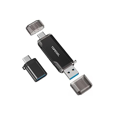TOPESEL SD Card Reader 2-in-1 USB 3.0 SD/MicroSD Card Reader with USB A & USB C Dual Connector Type C Memory Card Reader for Micro SD, Micro SDHC, Micro SDXC, SD, SDHC, SDXC, RS MMC, MMC Cover