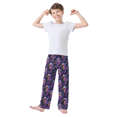 ALAZA Seahorse Colorful Black Pajama Lounge Pants Long Sleep Pajama Bottoms with Pockets3