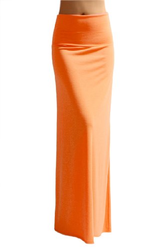 Azules Women'S Rayon Span Maxi Skirt - Orange Pink XL