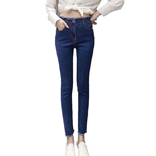 Maiyifu-GJ Women's High Waisted Destroyed Raw Hem Jeans Skinny Boyfriend Ankle Denim Pants Casual Slim Pencil Jean Trouser (Dark Blue,30)