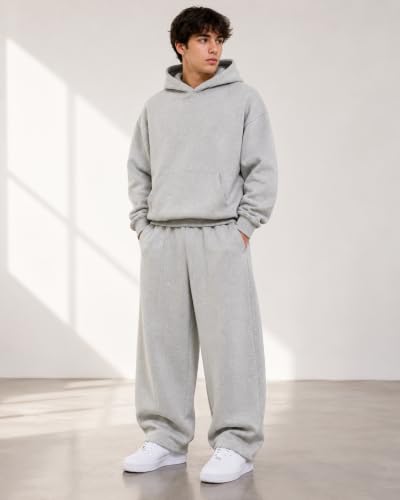 Image of 320 GSM Heavyweight Baggy Track Pants for Men | Oversized Fleece Sweatpants | Relaxed Fit Joggers with Deep Side Pockets | Winter Casual Lounge Wear | Elastic Waist with Drawstring