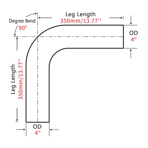 Image of 4 Inch 90 Degree DIY Custom Mandrel Exhaust Pipe Tube Pipe, T304 Stainless Steel, Universal Fit, 27.5 Inch End to End Length, 4'' OD Mandrel Bend Pipe