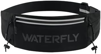 WATERFLY Laufgürtel für Handy Lauftasche Joggen Running Belt Laufgurt | Startnummernhalter, Taillenumfang 76–99 cm, Handys bis 7″, Lauf Bauchtasche Herren Damen, Handytasche für Jo