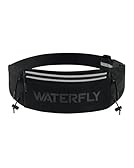 Waterfly Running Belt Bum Bag: Breathable Slim Waist Bag Phone Holder with Marathon Number Clip for Runners Jogging Exercise - Anti Theft Travel Wallet for Women Men Waistband Black