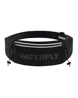 Waterfly Running Belt Bum Bag: Breathable Slim Waist Bag Phone Holder with Marathon Number Clip for Runners Jogging Exercise - Anti Theft Travel Wallet for Women Men Waistband Black