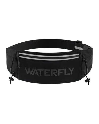 WATERFLY Laufgürtel für Handy Lauftasche Joggen: Lauf Hüfttasche Herren Damen mit 3 Taschen Jogging Bauchtasche Handytasche Triathlon Startnummernband Laufgurt Marathon Running Belt mit Nummernhalter