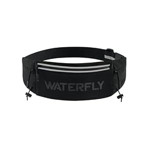 WATERFLY Running Belt Fanny Pack, Runner Race Belt with Bib Clip Black | Breathable, 3 Pocket Waist Bag for Men Women, Phone Holder Fits All Phones for Marathon Jogging Workout Exercise Fitness