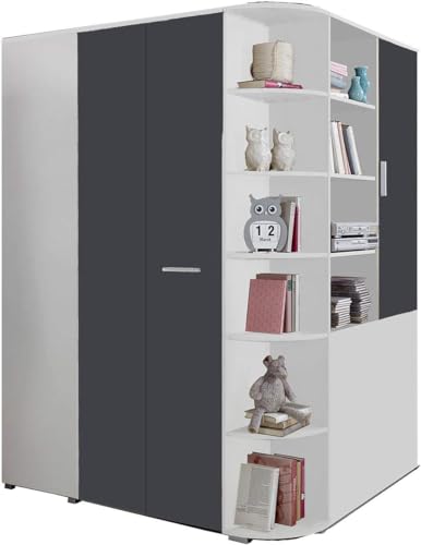 lifestyle4living Begehbarer Eckkleiderschrank in weiß, graue Falttür |...