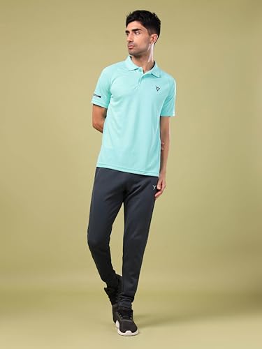 Image of TECHNOSPORT Men's 100% Polyester Slim Fit Self-Design Half Sleeve Polo T-Shirt with Double Cool, SPF50+ Properties for Gym, Workout 7 Regular Use