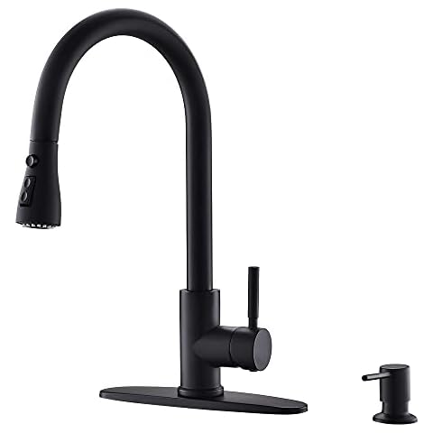 Black Kitchen Faucet with Soap Dispenser, Bokaiya High Arch Single Handle Kitchen Faucet with Pull Down Sprayer and Soap Dispenser Stainless Steel Matte Black Pull Down Kitchen Sink Faucet Cover