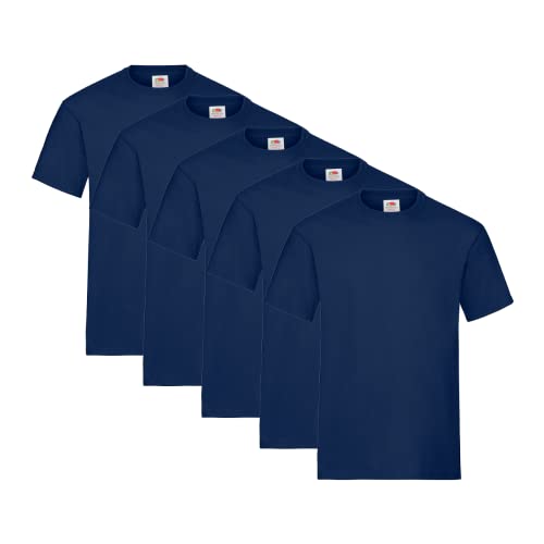 Fruit of the Loom Herren Regular Fit T-Shirt Heavy Cotton Tee Shirt 5 pack, Blau (Navy), XL