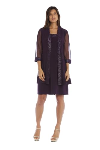 Image of R&M Richards Women's 2-Piece Jacket Dress Set | Knee Length Sheath W / 3 /4 Sleeve Jacket | Mother of the Bride Cocktail Party