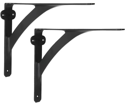 A29 Iron Wall Shelf Brackets, 7.38 x 9.88 in, Black Powder Coat, Set of 2