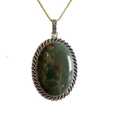 Collier pendentif ovale jade vert naturel LKBEADS avec chaîne forçat 45 cm pour homme et femme