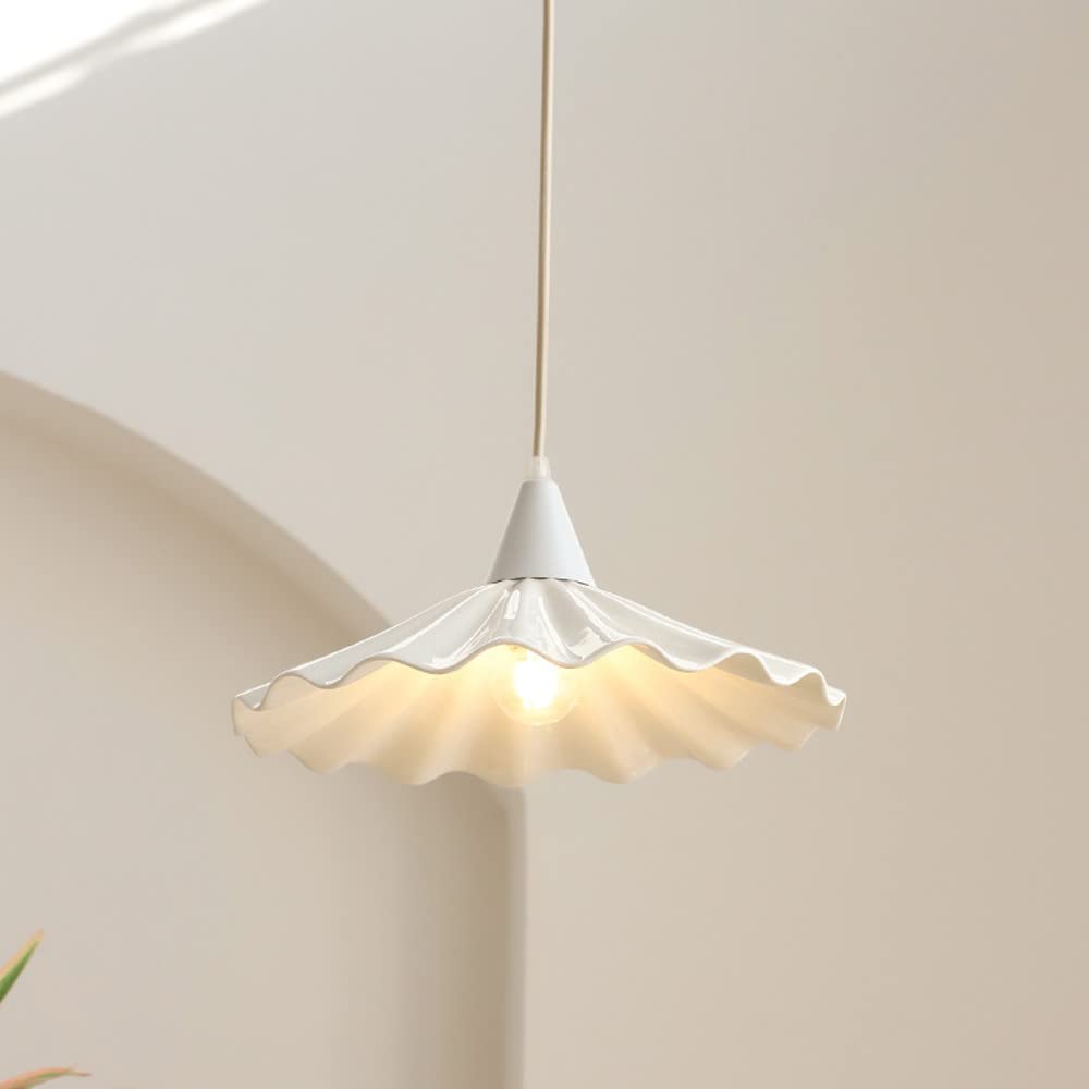 Jadssox Luz colgante blanca Lámpara colgante de cerámica plisada Pantalla Isla de cocina Accesorio de iluminación, Lámpara colgante nórdica moderna para comedor Cafetería Bar, Lámpara colgante junto a