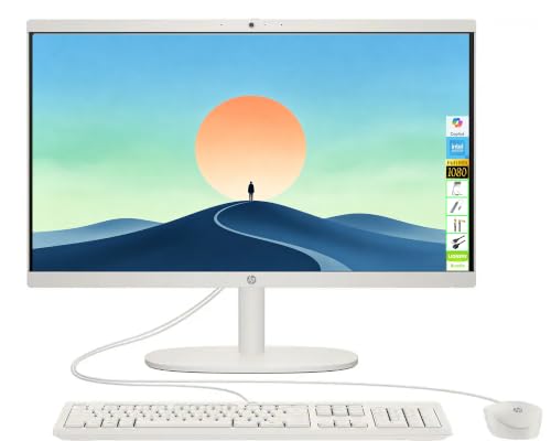 Image of HP 21.5 inch FHD All-in-One Computer, Intel 4-Core CPU, 8GB DDR5 RAM 128GB SSD | Windows 11 Home for Students&Office | RJ-45 | Keyboard&Mouse | Built-in Webcam /Mic /Wi-Fi /Bluetooth | USB-A /C /HDMI | LE Bundle