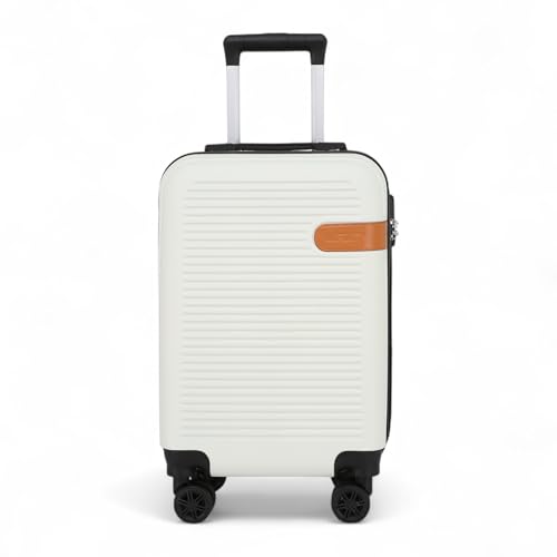 Infinity Leather Suitcase Trolley Carry On Hand Cabin Luggage Hard Shell ABS Travel Bag Lightweight with Durable 4 Spinner Wheels (Beige, S(56cm 40L))