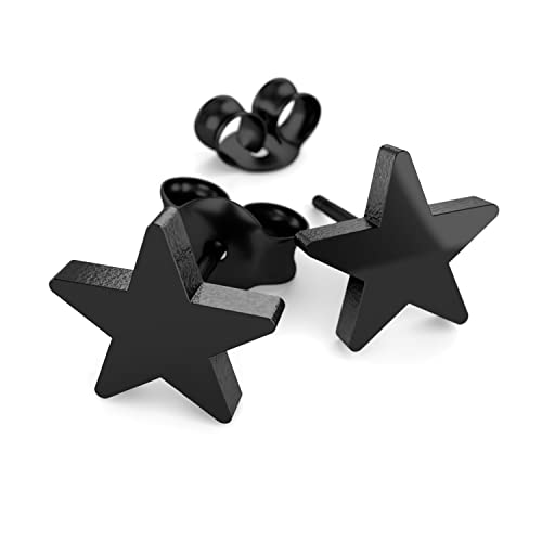 Fly Style Ohrstecker aus 316L Edelstahl - Sterne Ohrringe Stecker, Grösse:8 mm, Farbwahl:schwarz Cover