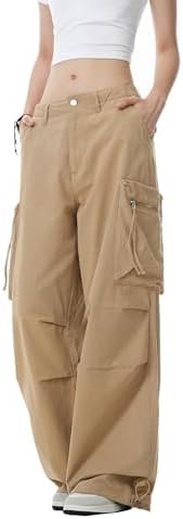 WZIKAI Womens Parachute Cargo Pants Y2K Baggy Cargo Pants Wide Le...