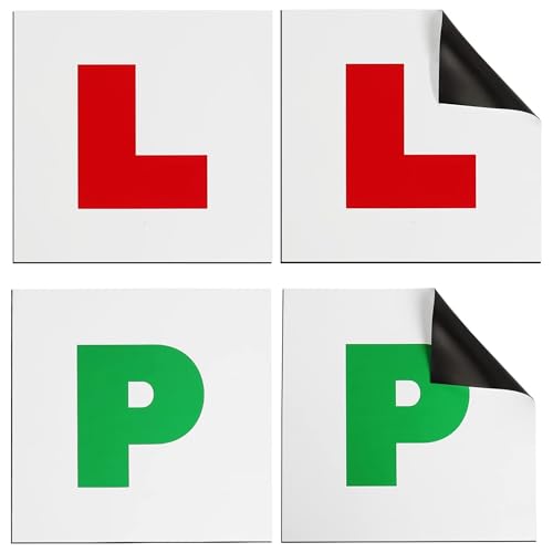 KEPLIN Magnetic L & P Plates for Car - 4 Pack, 2 L Plates & 2 P Plates | Motorcycle & Car Accessories for New Drivers, Learner & Passed, Highway Code UK Road Legal | Thick & Extra Strong Hold