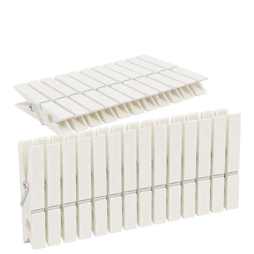 Lot de 40 pinces à linge en plastique robustes et résistantes, antirouille, anti-taches, grande prise – pinces à linge en blanc incassables 9,7 x 1,7 x 1,2 cm