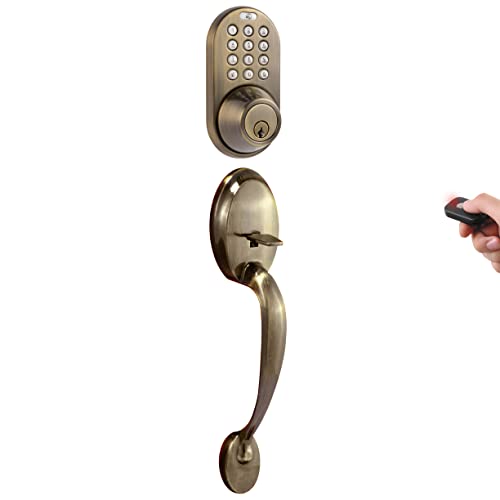 Milocks Bxf-02Aq Digital Deadbolt Door Lock And Passage Handleset Combo With Keyless Entry Via Remote Control And Keypad Code For Exterior Doors, Antique Brass #TOP30