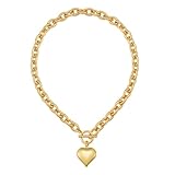 FAUTHENTICUTE Gold Heart Pendant Necklaces For Women Worn Gold Chunky Link Chain Necklaces With A Heart Toggle And Bar Mothers Day Necklace Gifts For Mom