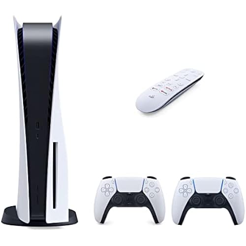 PS5 Disc Edition Gaming Console System Bundle – Includes: Extra PS5 Dualsense Controller and PS5 Media Remote – System Bundle, PS5 Controller, Accessories (Renewed)