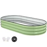 Patiobay Raised Garden Bed, 6x3x1ft Galvanized Outdoor Planter Beds with Safety Edging and Gloves, Oval Metal Planter Box for Gardening Vegetables Flowers Herb-Green