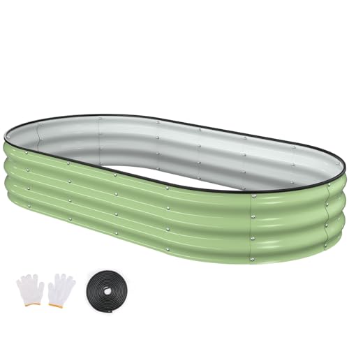 Patiobay Raised Garden Bed, 6x3x1ft Galvanized Outdoor Planter Beds with Safety Edging and Gloves, Oval Metal Planter Box for Gardening Vegetables Flowers Herb-Green