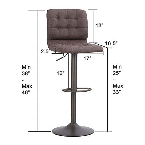 Sophia & William Bar Stools Set Of 2 Adjustable Counter Height Barstools With Back And Footrest, Pu Leather Upholstered Stools Polished Dining Chairs For Kitchen Island Pub,350Lbs,Brown #TOP4