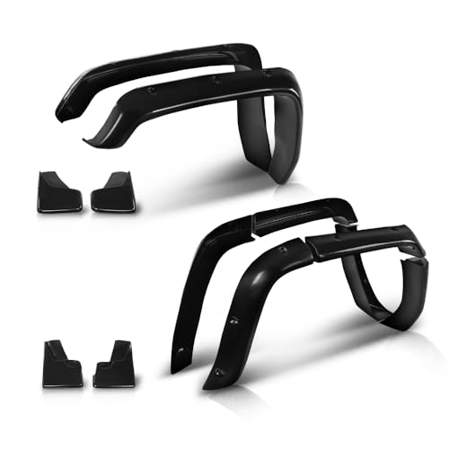 ANDPLAY 80mm Fiberglass FRP Fender Flares (8 Pcs) + Mud Flaps (4 Pcs) Compatible with Hummer H3 Black
