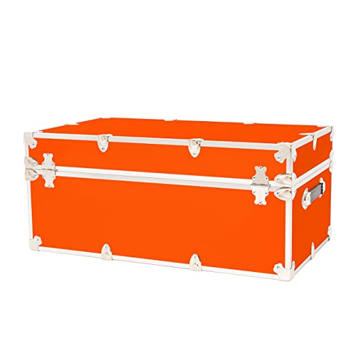 Rhino Trunk & Case Large Armor Trunk with Removable Wheels, Summer Camp, College, Storage 32"x18"x14" (Orange)