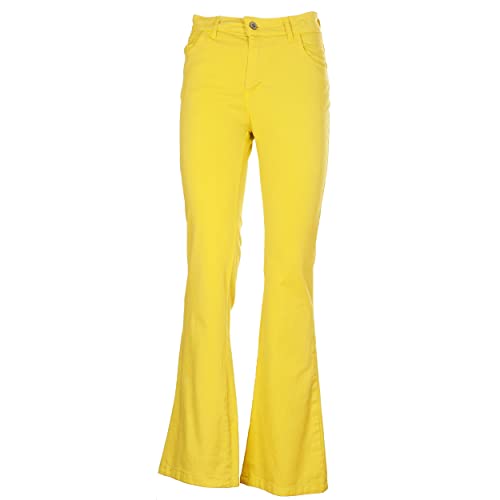 Pantalon évasé coupe jeans jaune acide en taille S à 5 poches