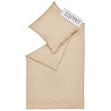 Juego de ropa de cama de invierno de franela Esprit 135x200 algodón beige - Juego de sábanas de lujo de 2 piezas ecológico - acogedor y cálido y esponjoso - 135 x 200 - Funda nórdica y funda de