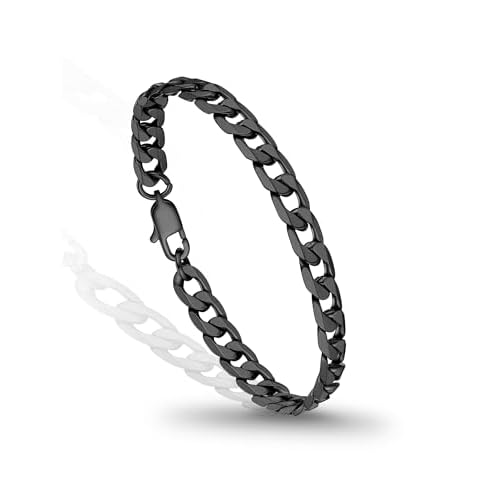 PROSTEEL Mens Bracelet - Stylish Flat Cuban Figaro Chain Wrist Link Bracelets Hypoallergenic 316L Stainless Steel Jewellery Silver/Gold Plated/Black 19/21/23CM Length 6/9/13MM Width (with Gi