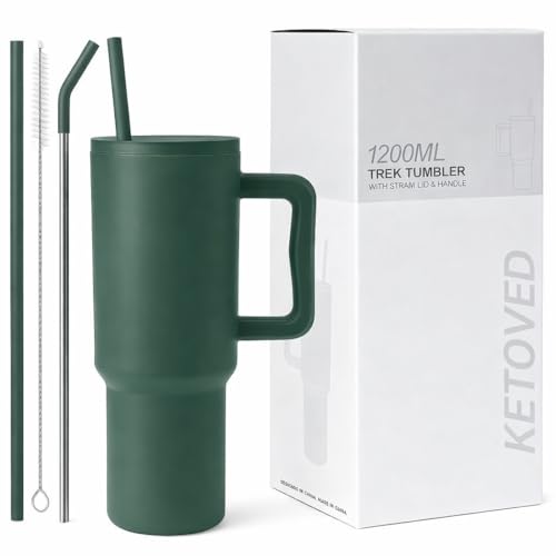 Image of Tumbler with lid and Straw 1200ML Cup Stainless Steel Insulated Cup for Water, Iced Tea or Coffee 1.2L Office Gym Travelling; Tumbler with Straw. (40 - Oz - Forest)