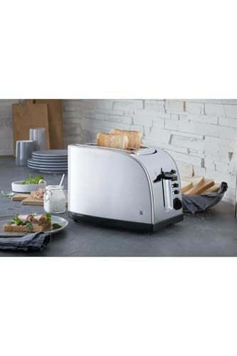 Foto von WMF Stelio Toaster 2 Scheiben Edelstahl, 900 W, Doppelschlitz, mit Brötchenaufsatz, 7 Bräunungsstufen, Brotzentriersystem, Bagel-Funktion, beleuchtete Tasten, Krümelschublade, edelstahl matt