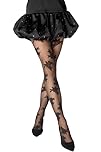 SENTELEGRI Women’s Patterned Tights Lily – 15 Denier Sheer Fashion Pantyhose with Bold Large Floral Design – Sizes S to XL (UK, Alpha, XL, Plus, Regular, Black)
